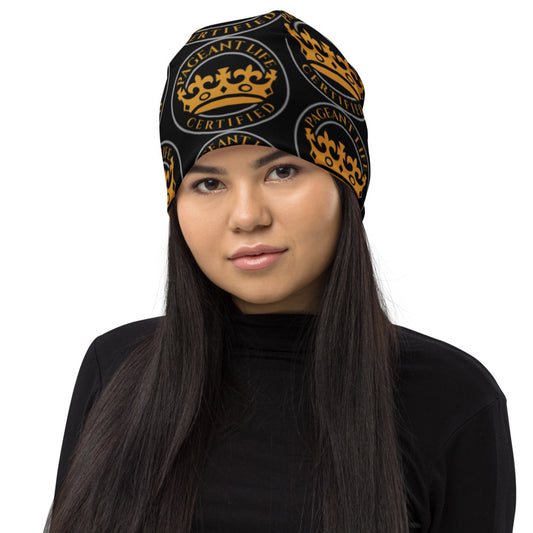Black and Gold Pageant Life Certified All-Over Print Beanie