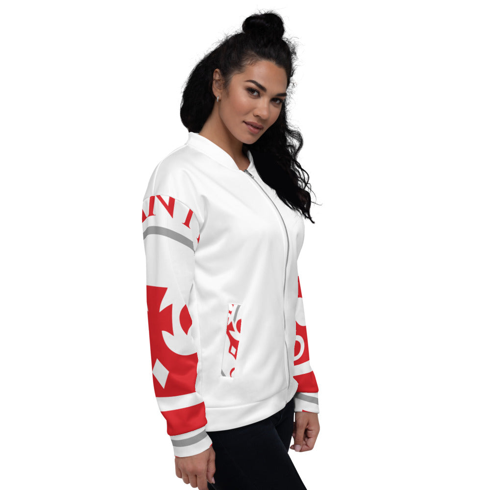 Red and White Pageant Life Certified Unisex Bomber Jacket