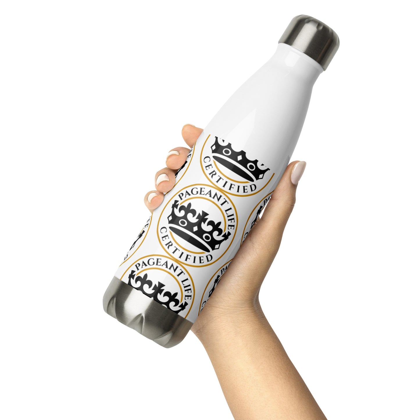 Black and Gold/ White Pageant Life Certified Stainless Steel Water Bottle