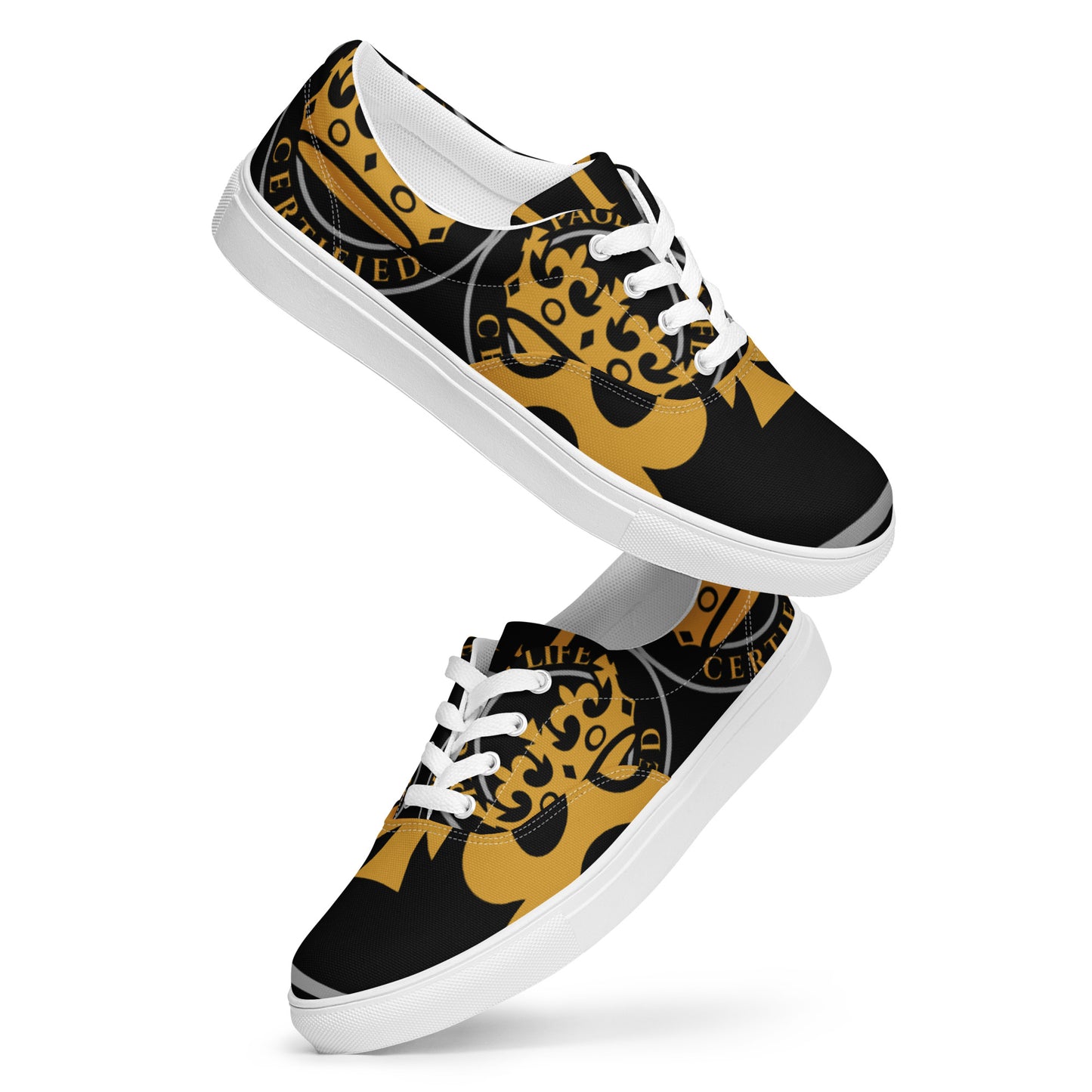 Black and Gold Pageant Life Certified Women’s lace up canvas shoes