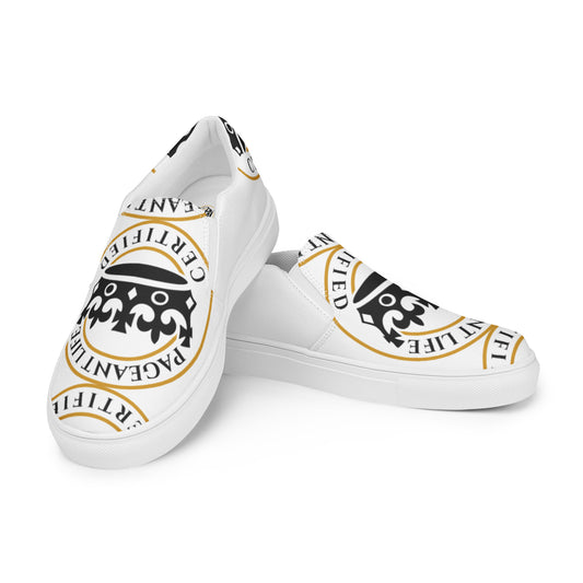 Black and Gold  Pageant Life Certified Women’s slip-on canvas shoes
