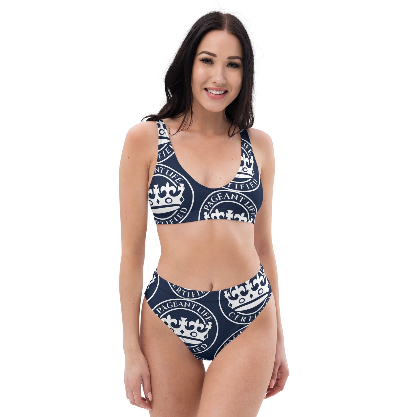 Blue and White Pageant Life Certified high-waisted bikini