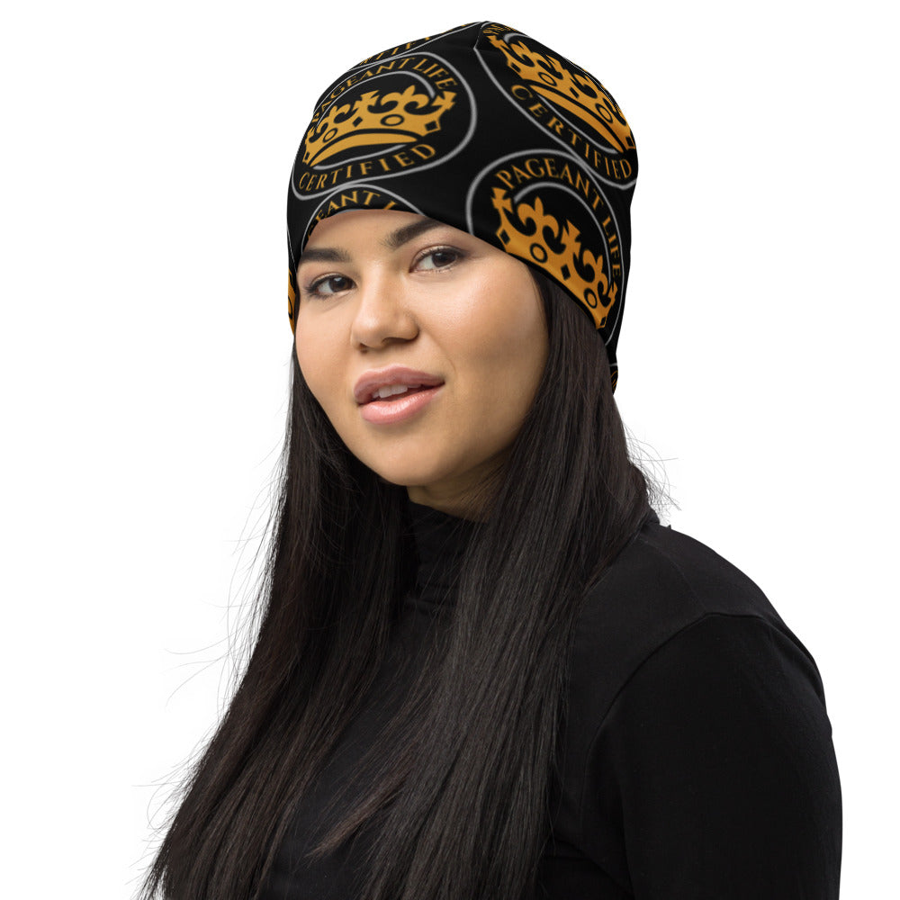 Black and Gold Pageant Life Certified All-Over Print Beanie