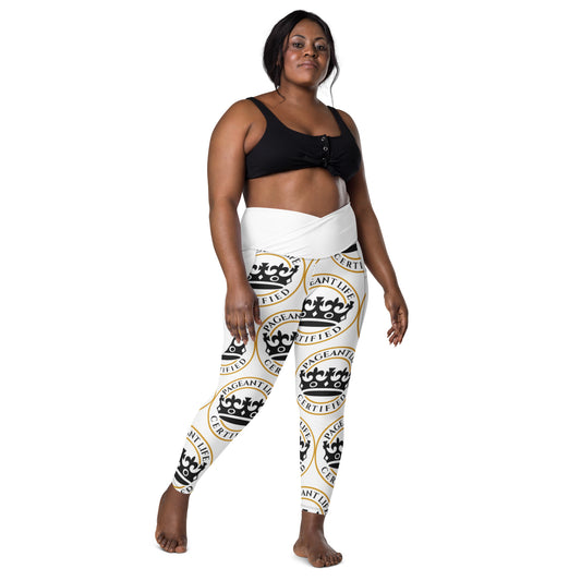 Black and Gold/ White Pageant Life Certified Crossover leggings with pockets