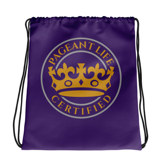 Purple and Gold Pageant Life Certified Drawstring bag