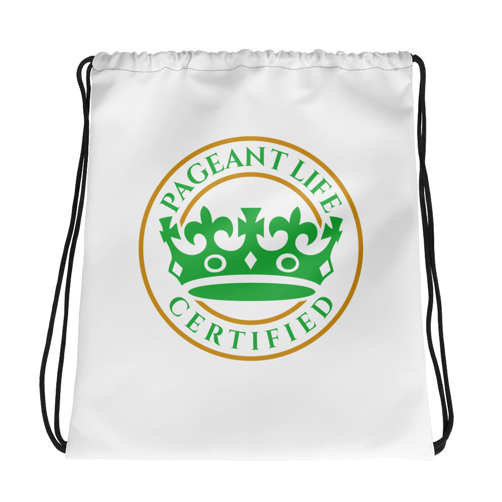 Green and White Pageant Life Certified Drawstring bag