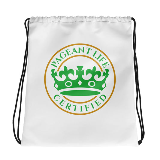 Green and White Pageant Life Certified Drawstring bag