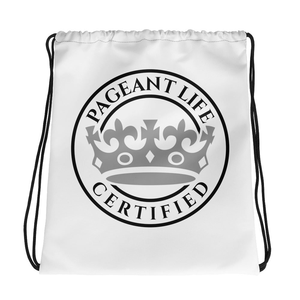 White and Silver Pageant Life Certified Drawstring bag