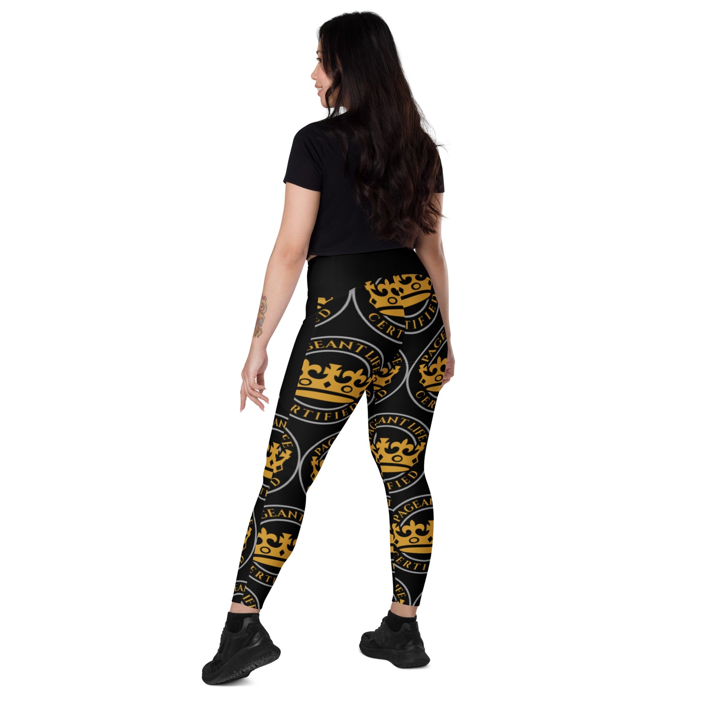 Black and Gold Pageant Life Certified Leggings with pockets