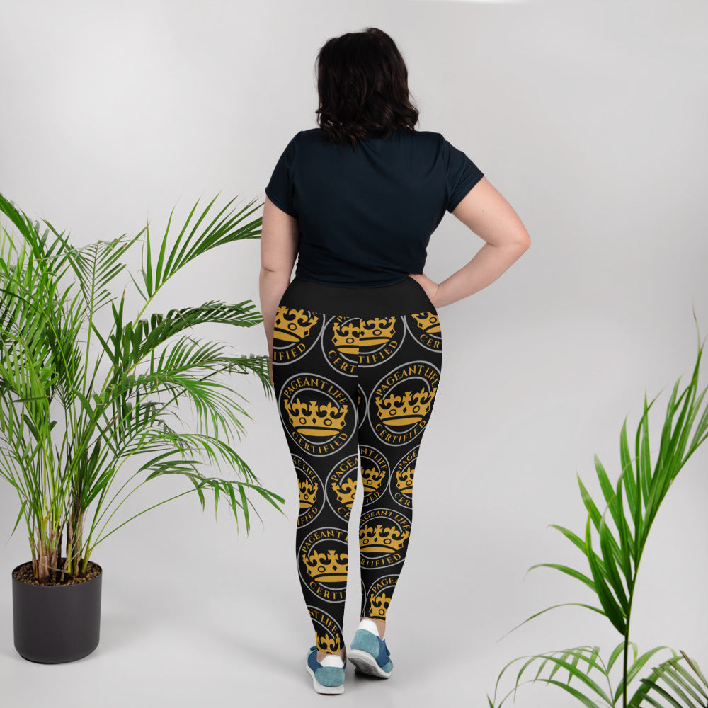 Black and Gold Pageant Life Certified All-Over Print Plus Size Leggings