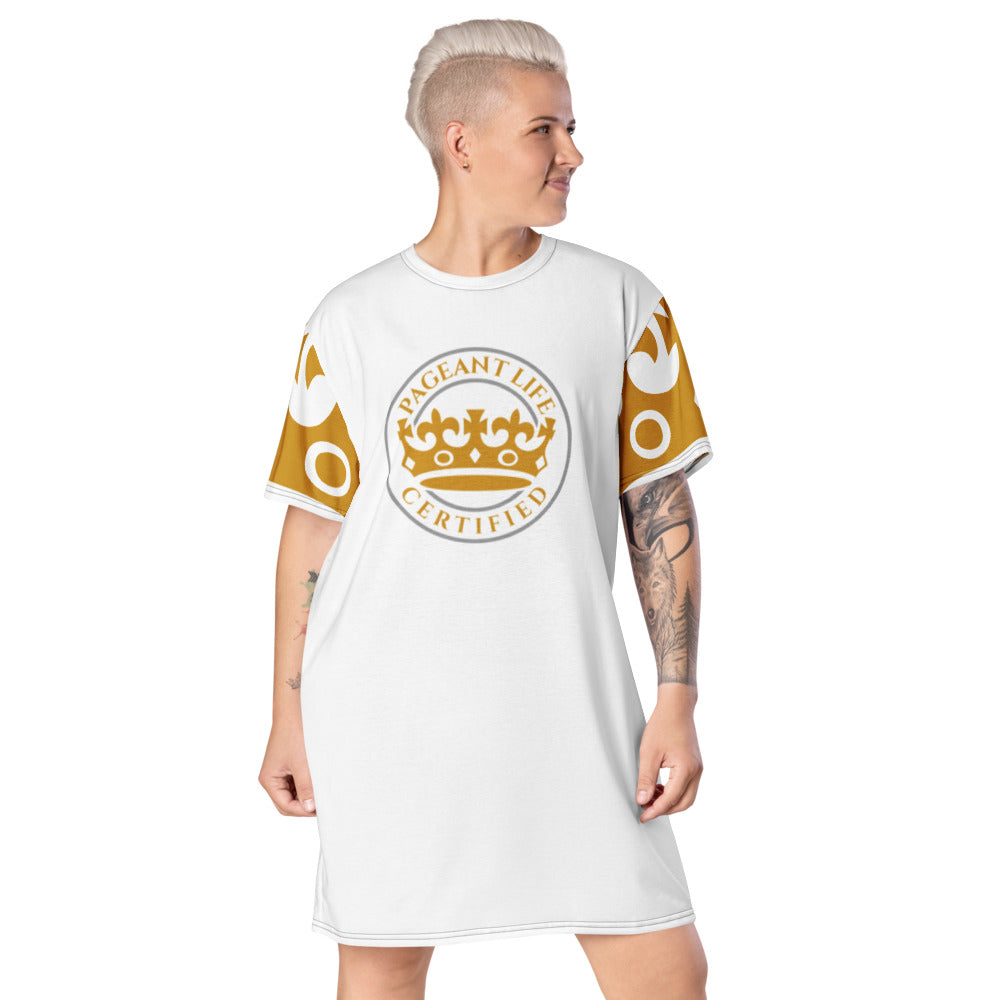 White and Gold Pageant Life Certified T-shirt dress