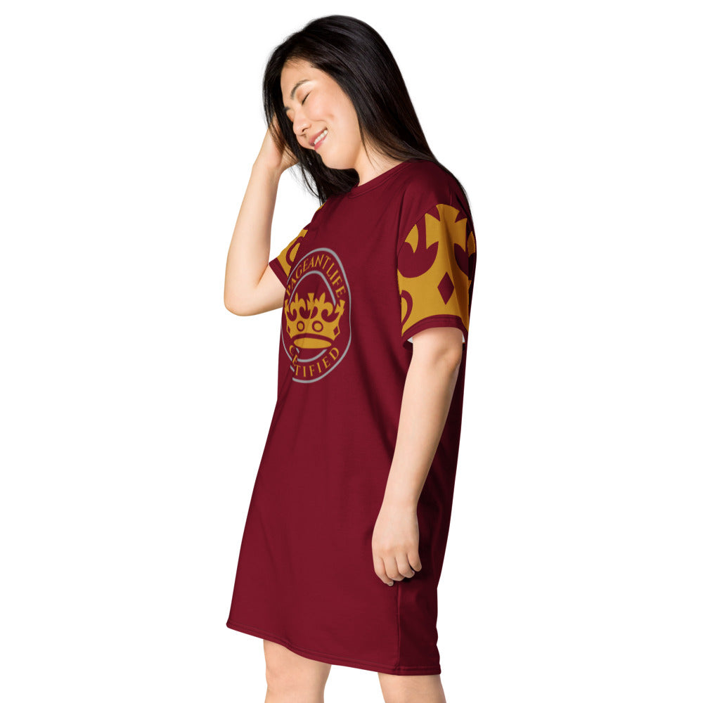 Burgundy and Gold Pageant Life Certified T-shirt dress