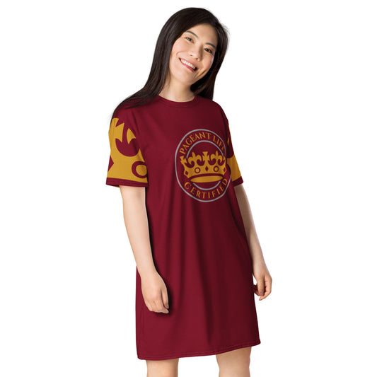Burgundy and Gold Pageant Life Certified T-shirt dress