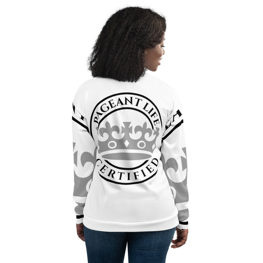 White and Silver Pageant Life Certified Unisex Bomber Jacket