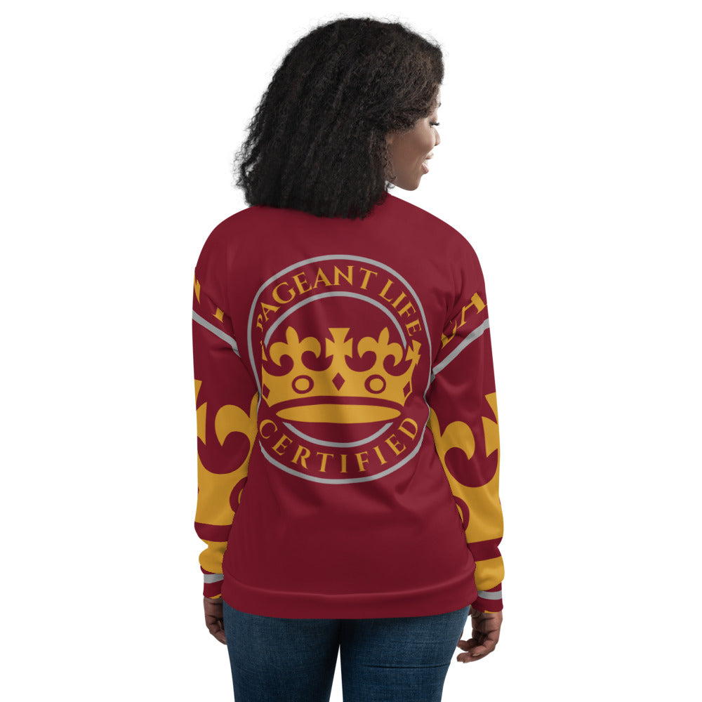 Burgundy and Gold Pageant Life Certified Unisex Bomber Jacket
