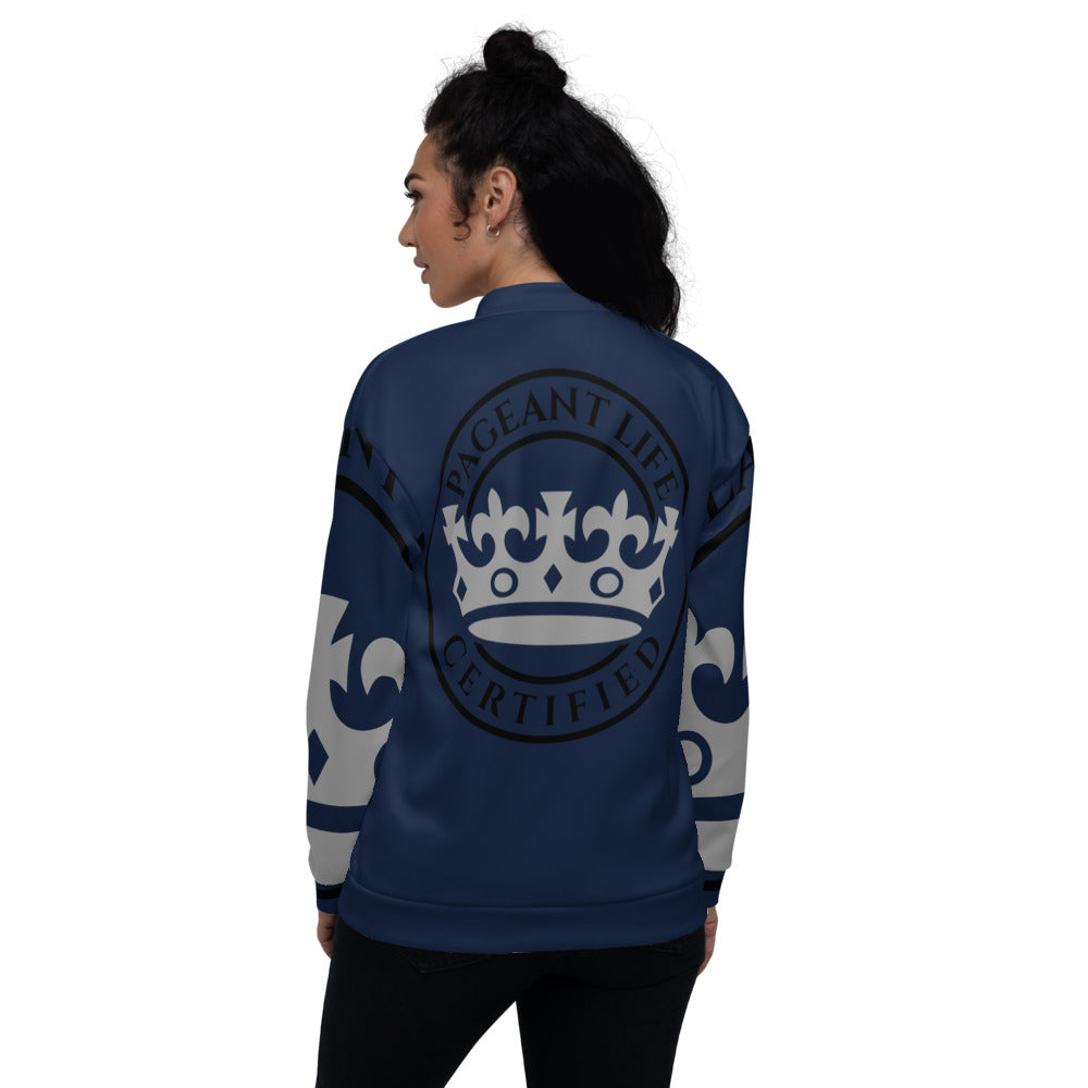Silver and Navy Pageant Life Certified Unisex Bomber Jacket