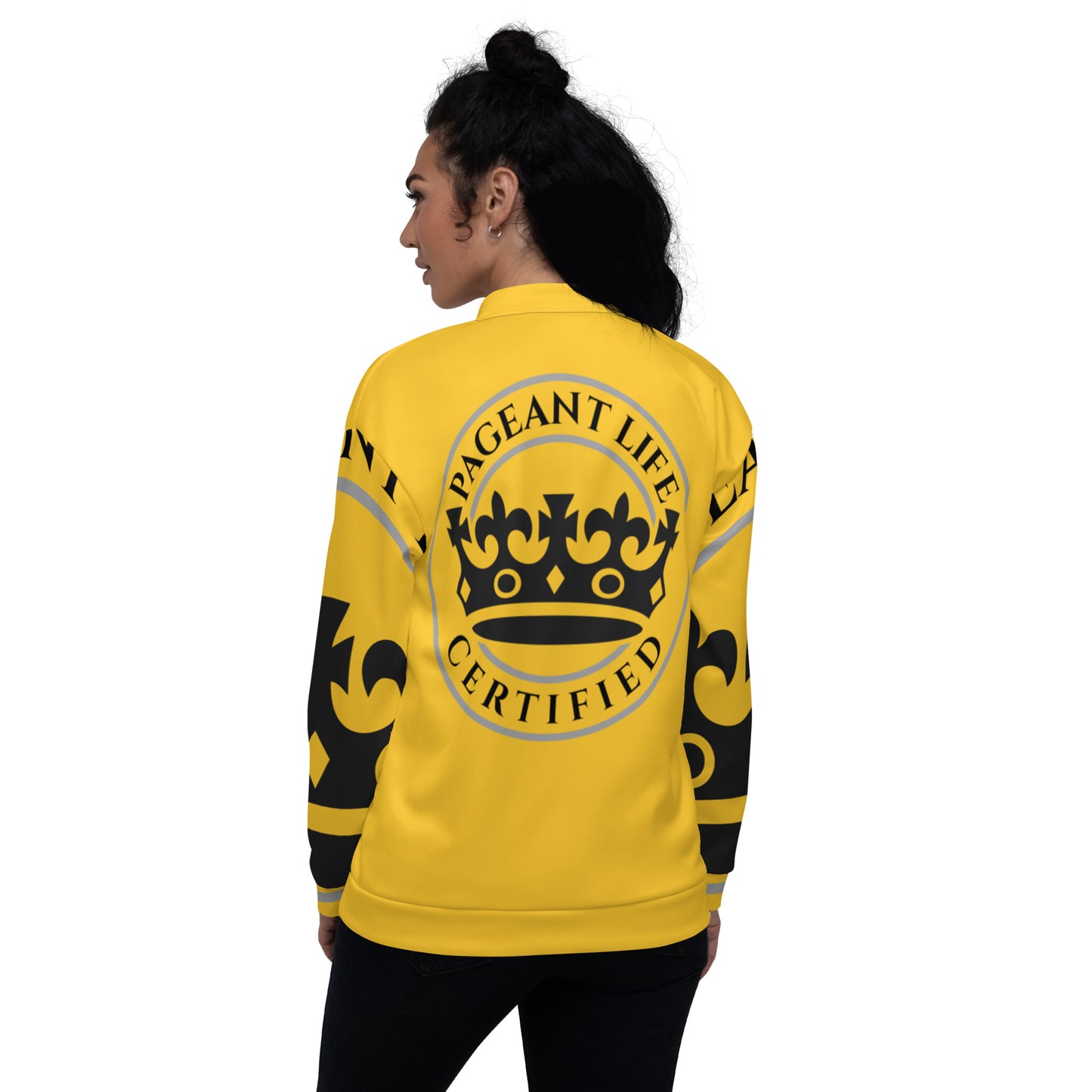Black and Yellow Pageant Life Certified Unisex Bomber Jacket