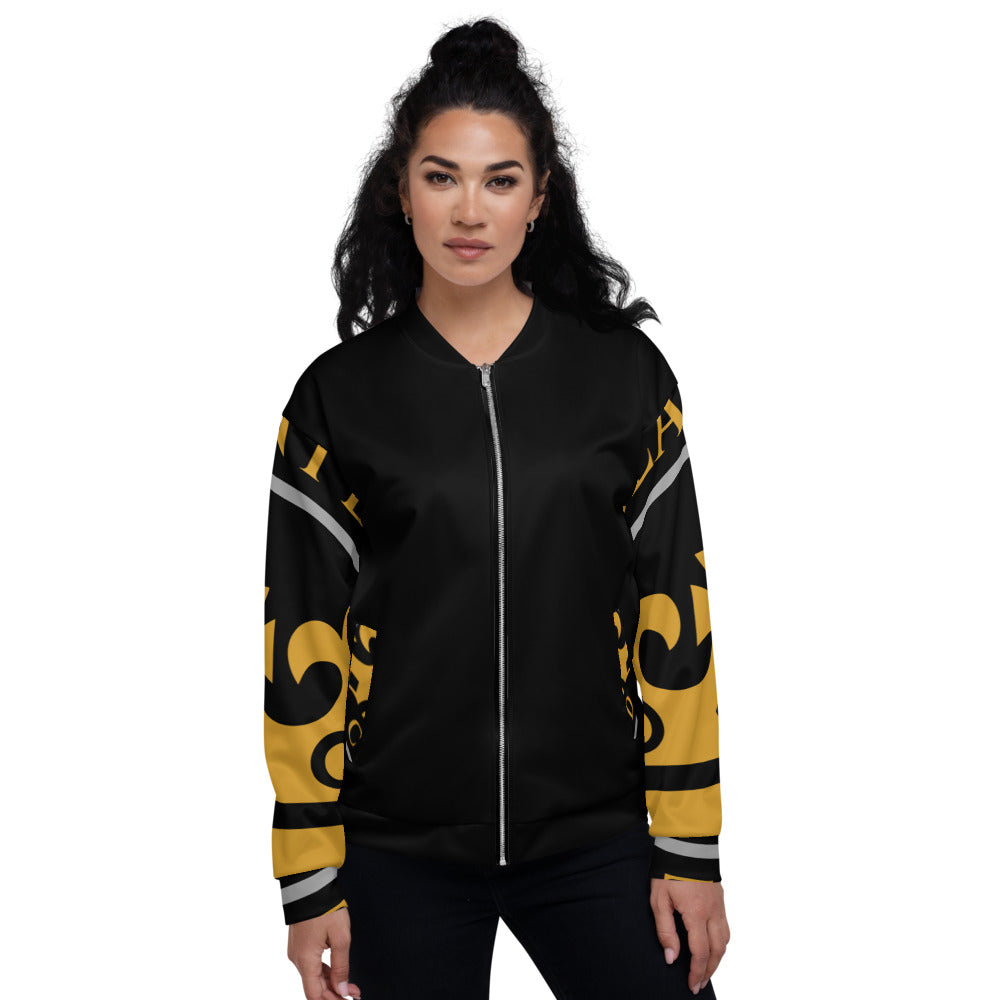 Black and Gold Pageant Life Certified Unisex Bomber Jacket