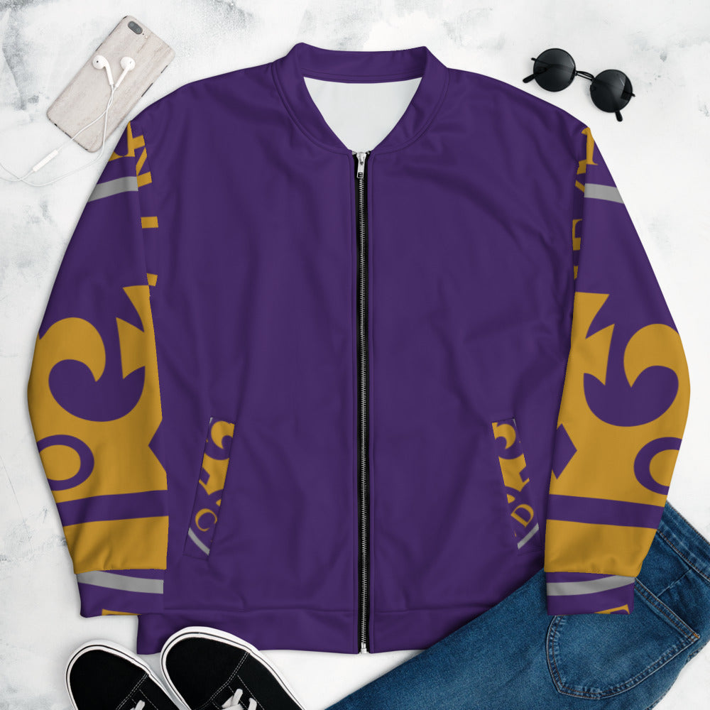 Purple and Gold Unisex Bomber Jacket