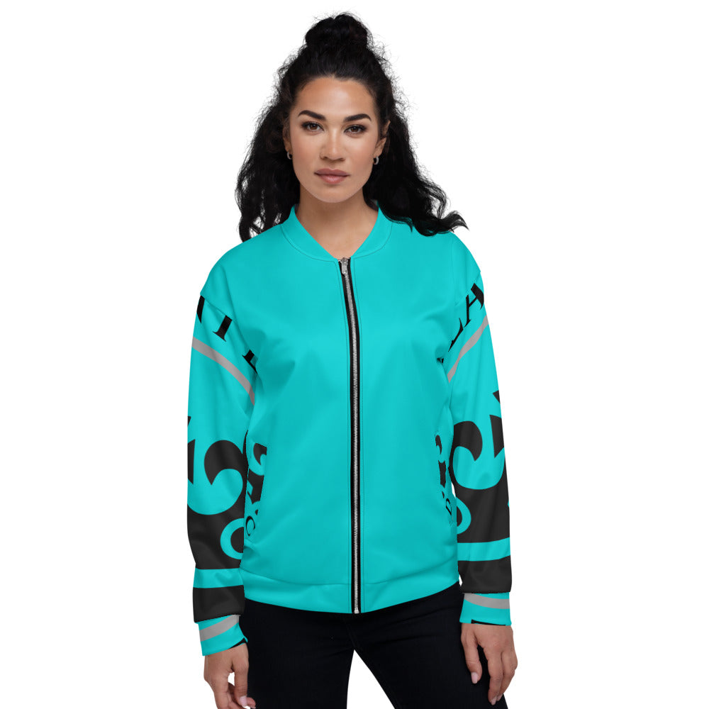Black and Turquoise Pageant Life Certified Unisex Bomber Jacket