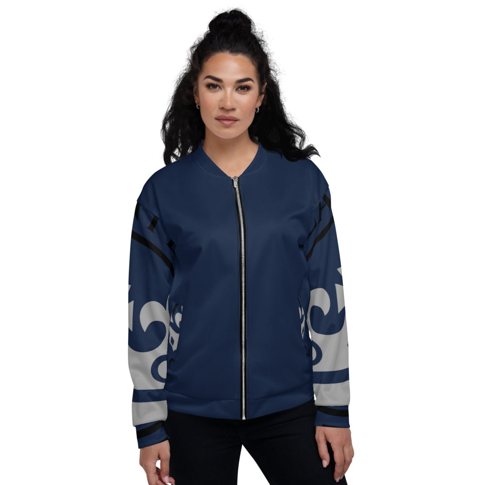 Silver and Navy Pageant Life Certified Unisex Bomber Jacket