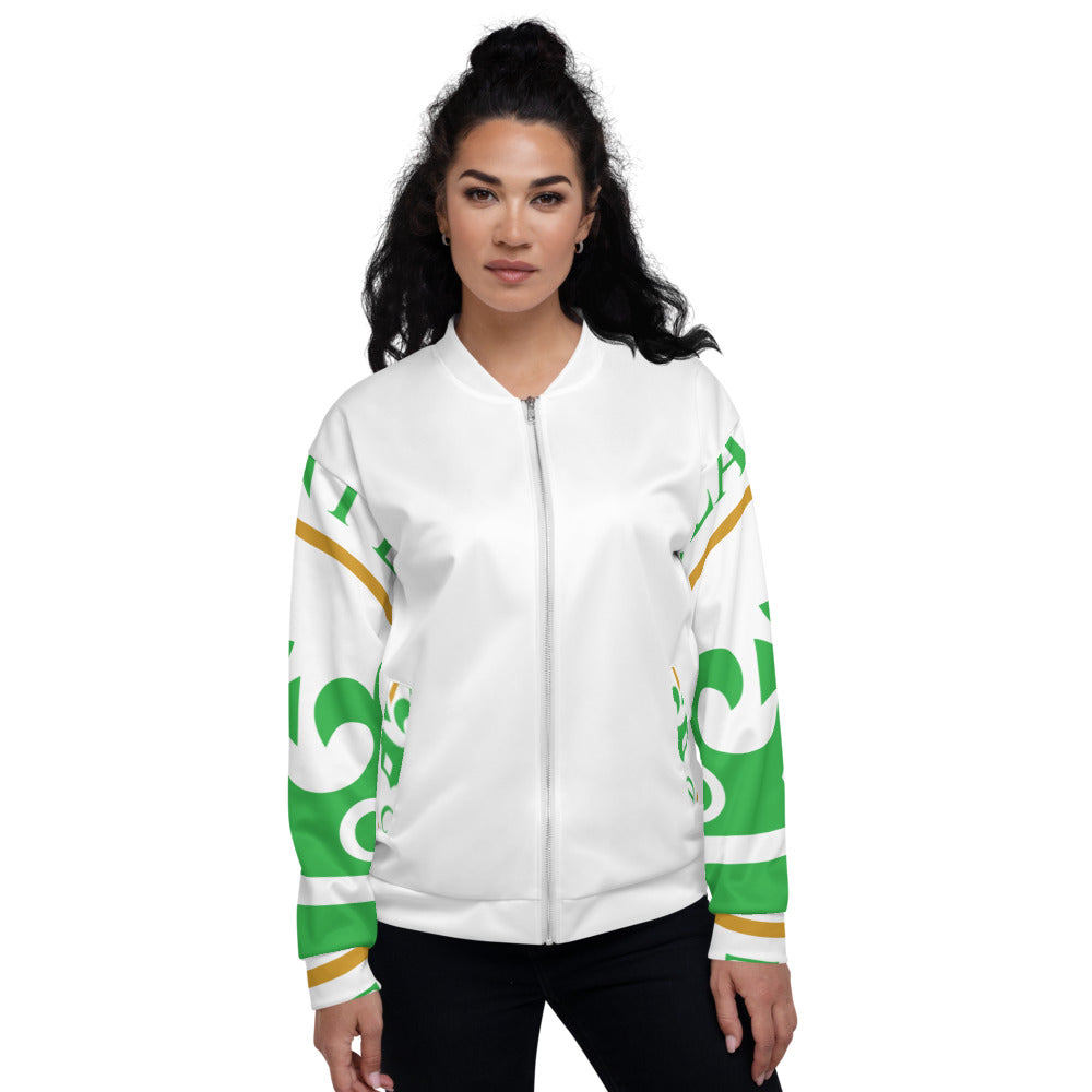 Green and White Pageant Life Certified Unisex Bomber Jacket