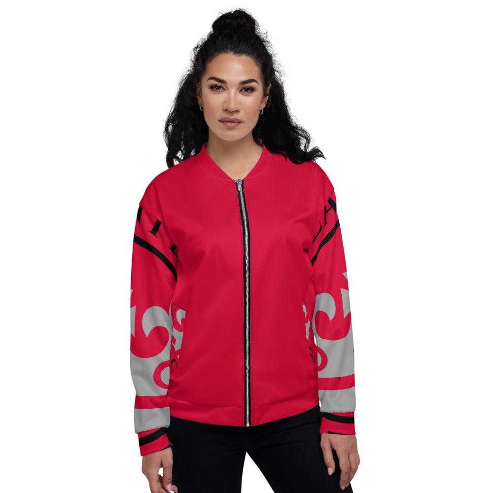 Red and Silver Pageant Life Certified Unisex Bomber Jacket