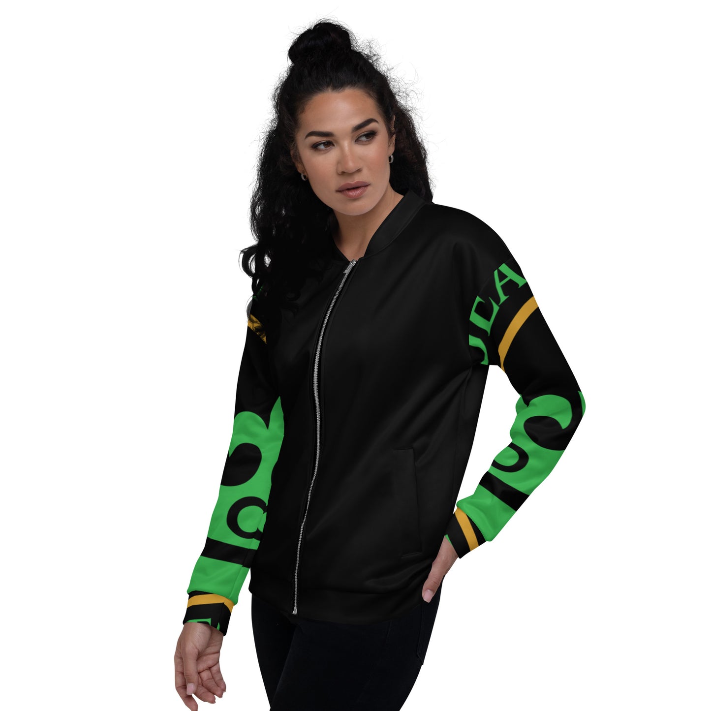 Black and Green Pageant Life Certified Unisex Bomber Jacket