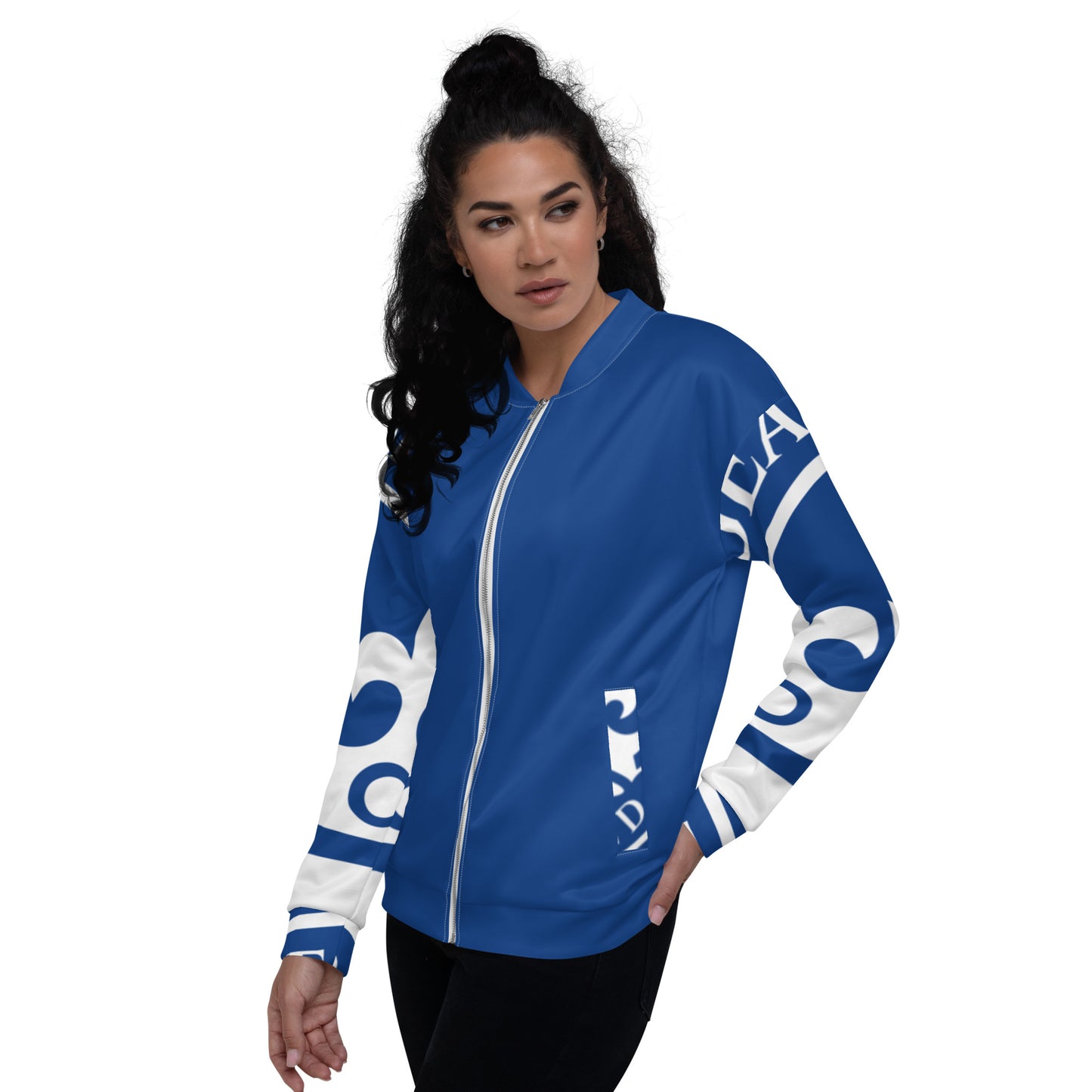 Royal Blue and White Pageant Life Certified Unisex Bomber Jacket