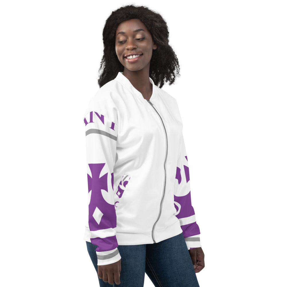Purple and White Pageant Life Certified Unisex Bomber Jacket