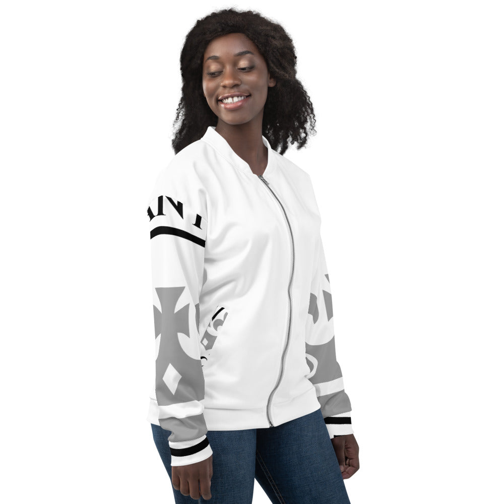 White and Silver Pageant Life Certified Unisex Bomber Jacket