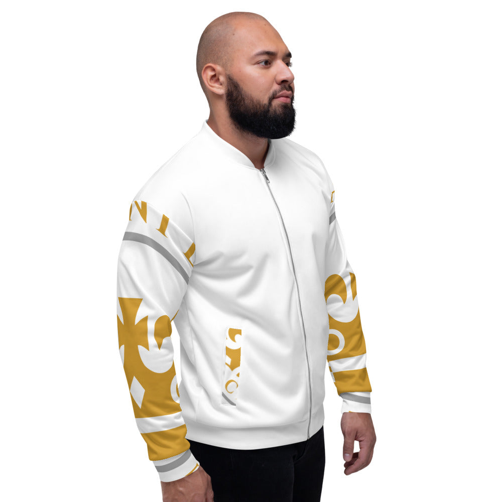 White and Gold Pageant Life Certified Unisex Bomber Jacket