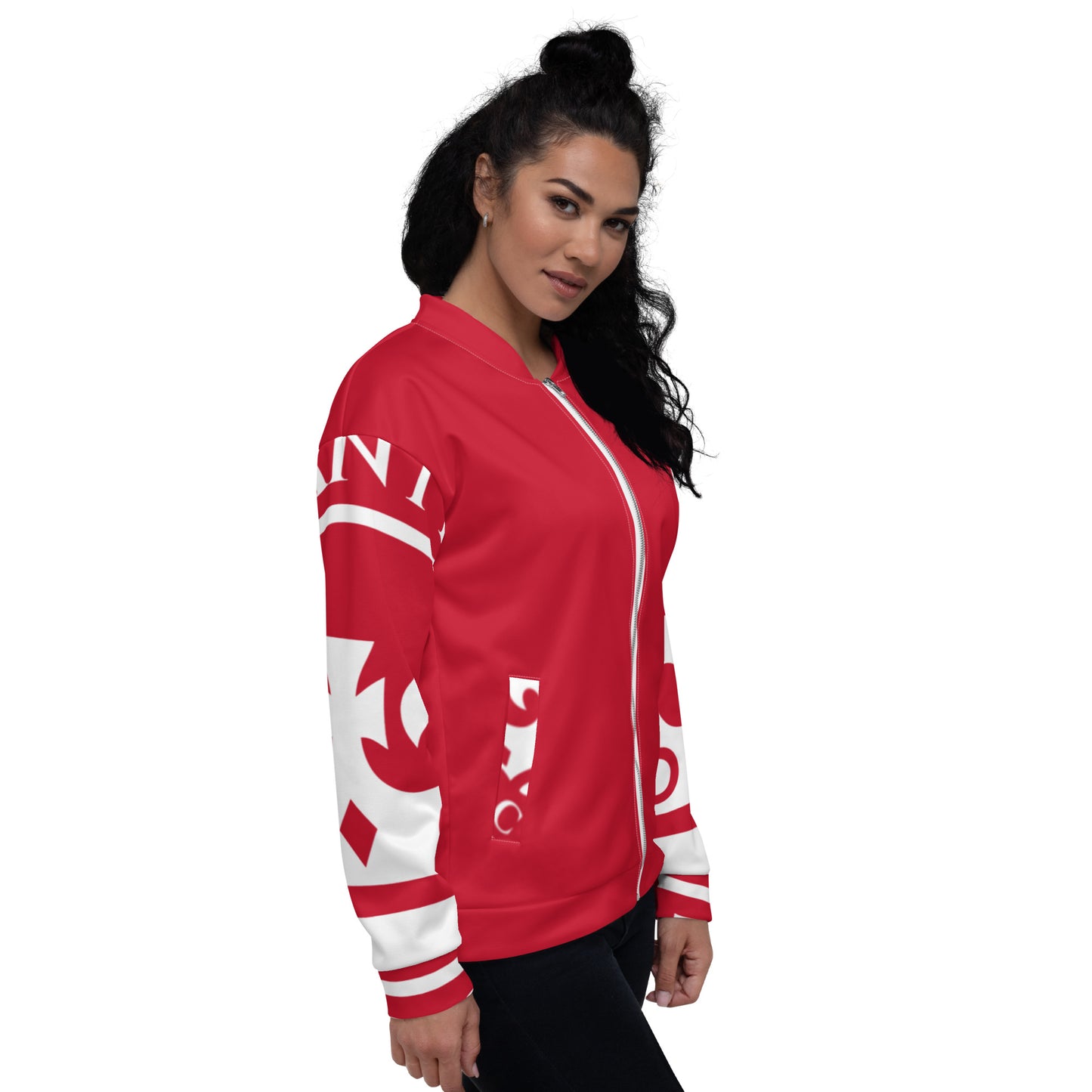 Red and White Pageant Life Certified Unisex Bomber Jacket