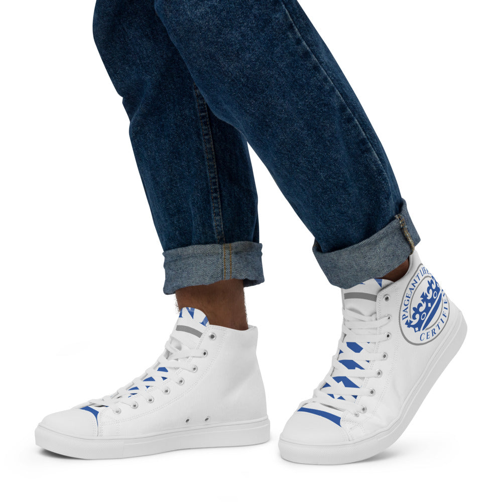 Blue and White Pageant Life Certified high top canvas shoes (Men’s Size)