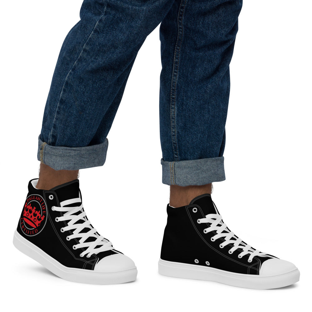 Red and Black Pageant Life Certified Men’s high top canvas shoes