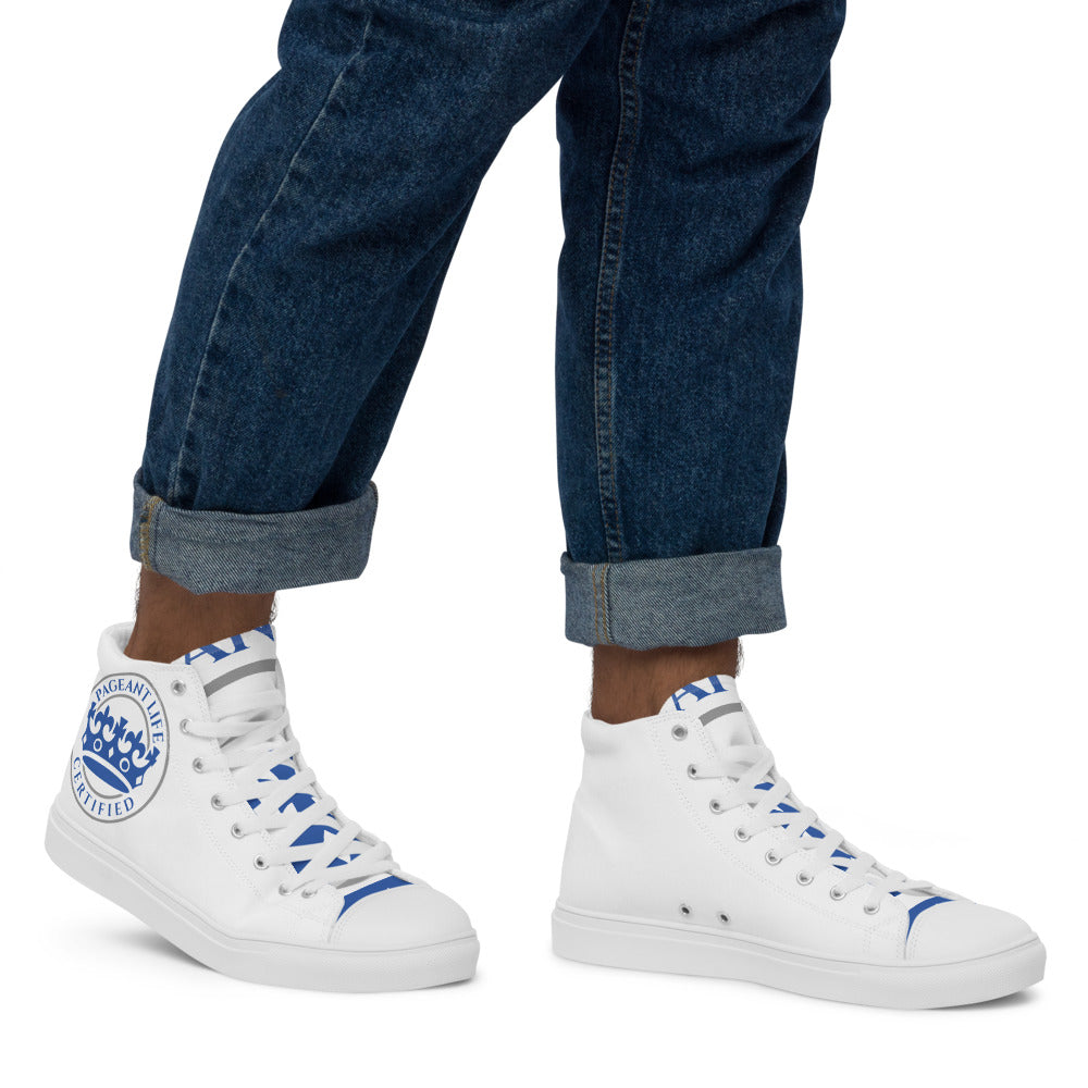 Blue and White Pageant Life Certified high top canvas shoes (Men’s Size)