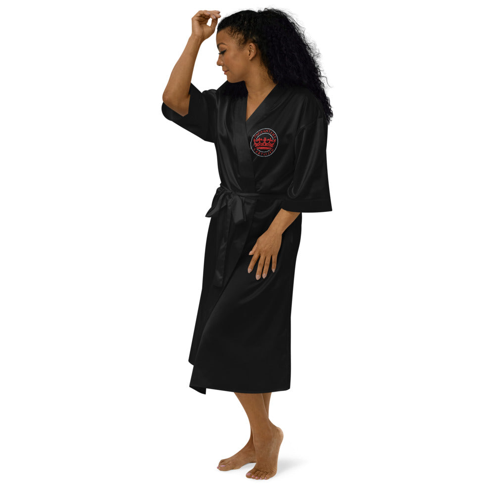 Red Embroidery Pageant Life Certified Satin robe