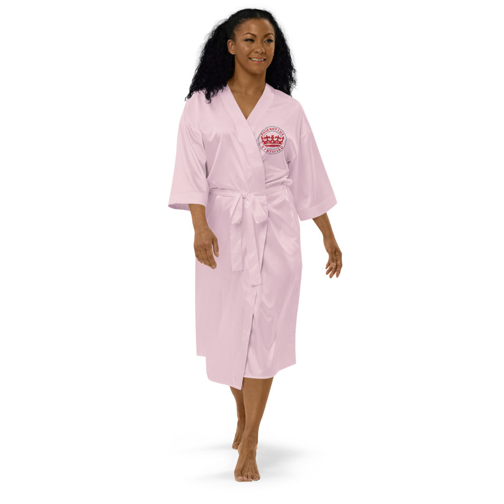Red Embroidery Pageant Life Certified Satin robe