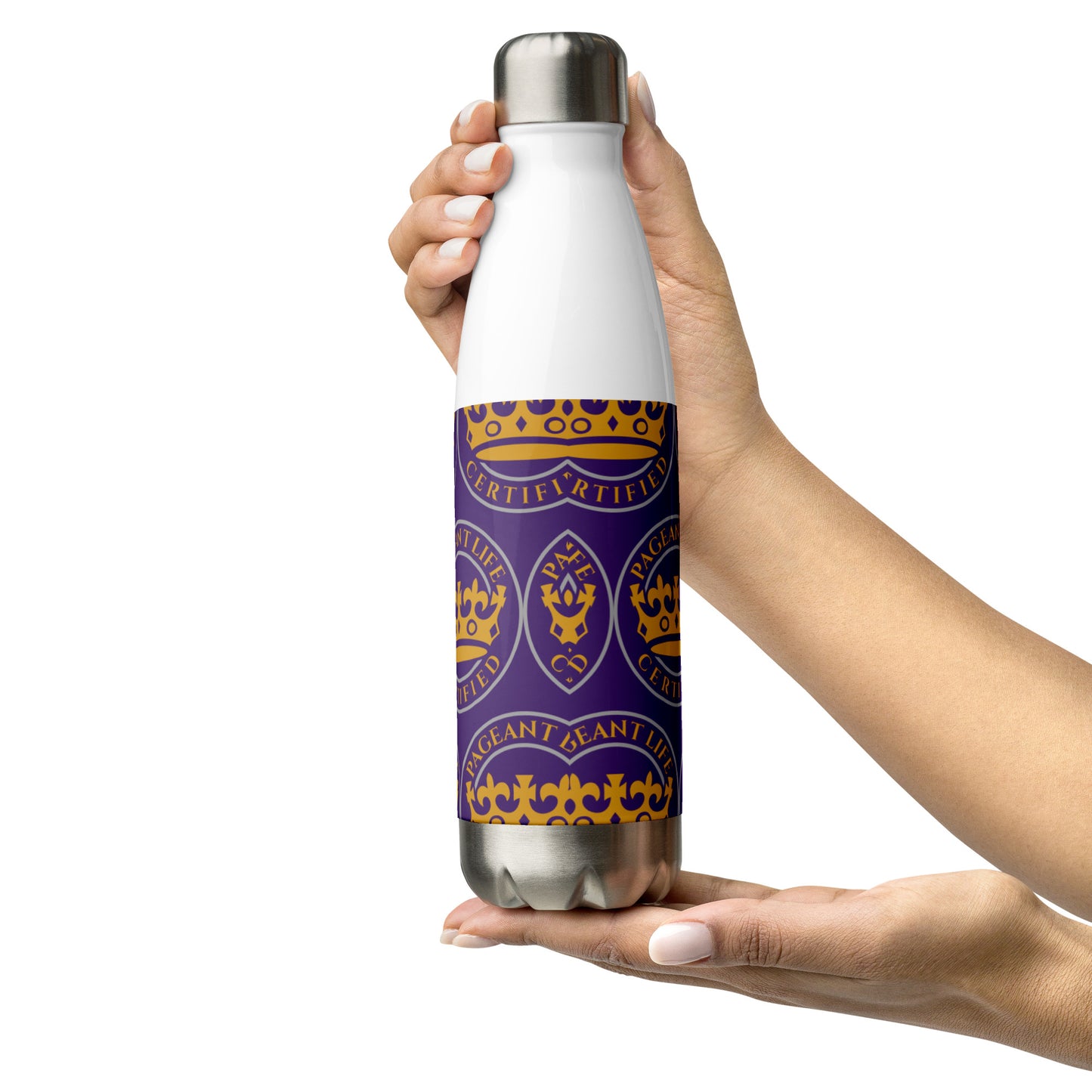Purple and Gold Pageant Life Certified Stainless Steel Water Bottle