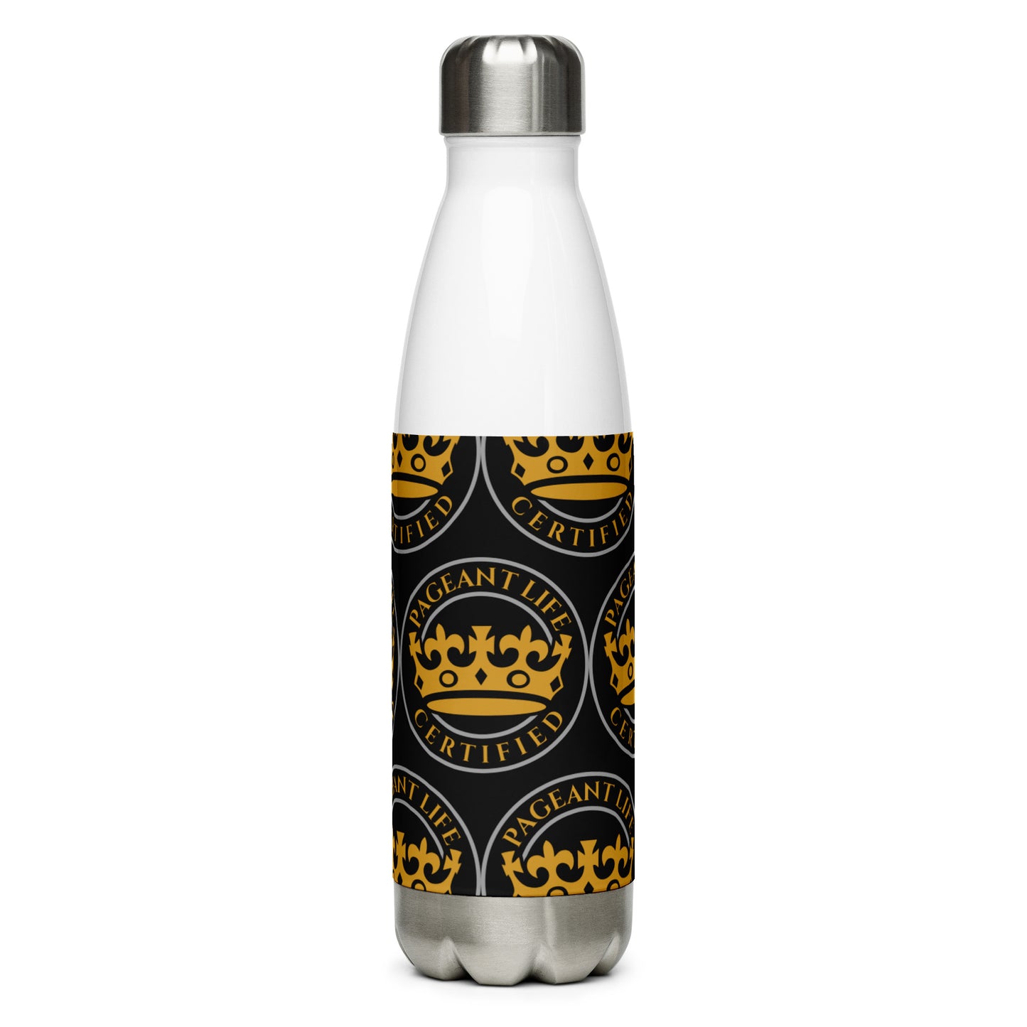 Black and Gold Pageant Life Certified Stainless Steel Water Bottle