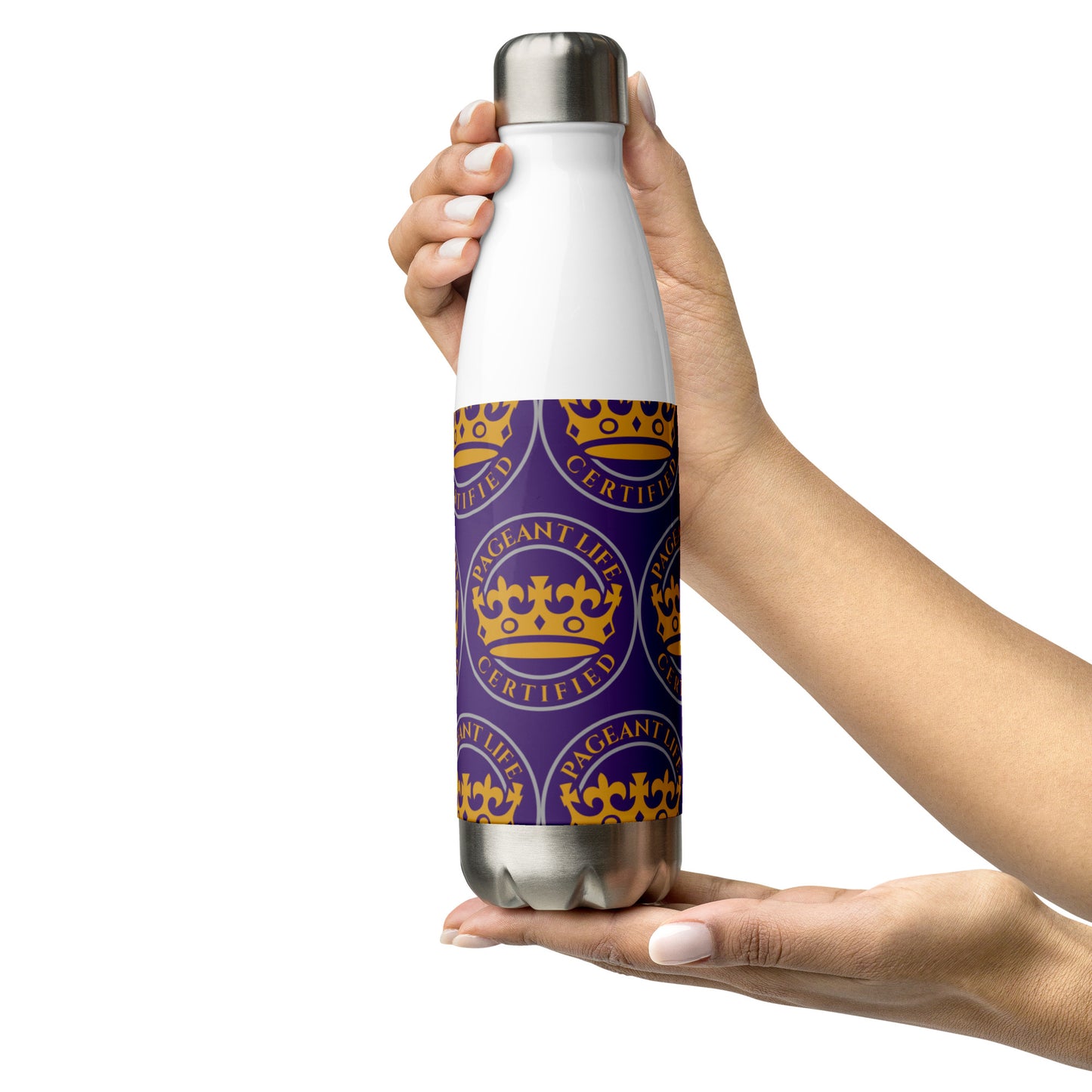 Purple and Gold Pageant Life Certified Stainless Steel Water Bottle