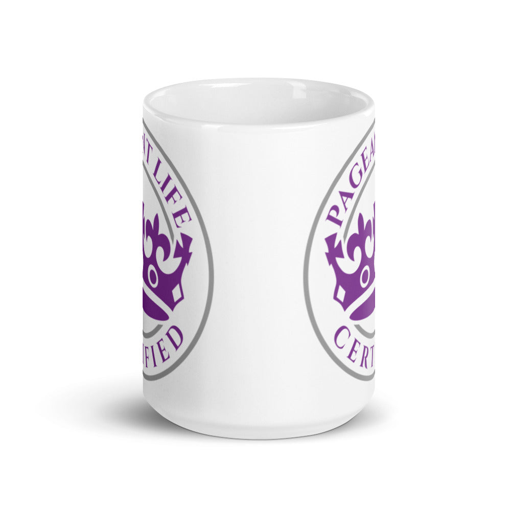 Purple and White Pageant Life Certified White glossy mug