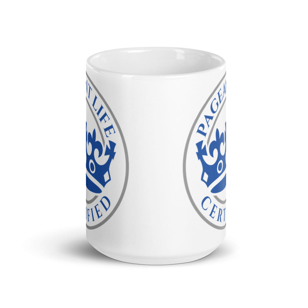 Blue and White Pageant Life Certified White glossy mug