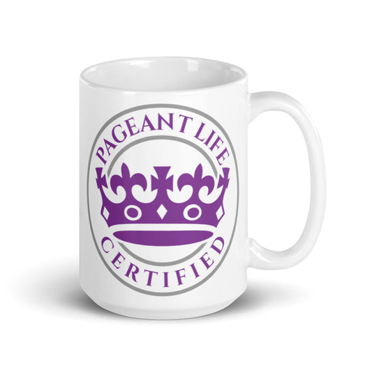 Purple and White Pageant Life Certified White glossy mug