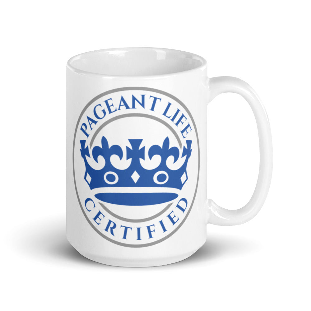 Blue and White Pageant Life Certified White glossy mug