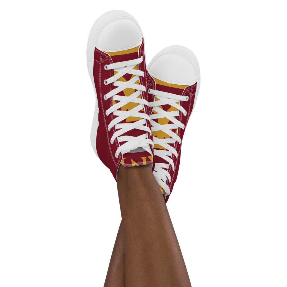 Burgundy and Gold Pageant Life Certified Women’s high top canvas shoes