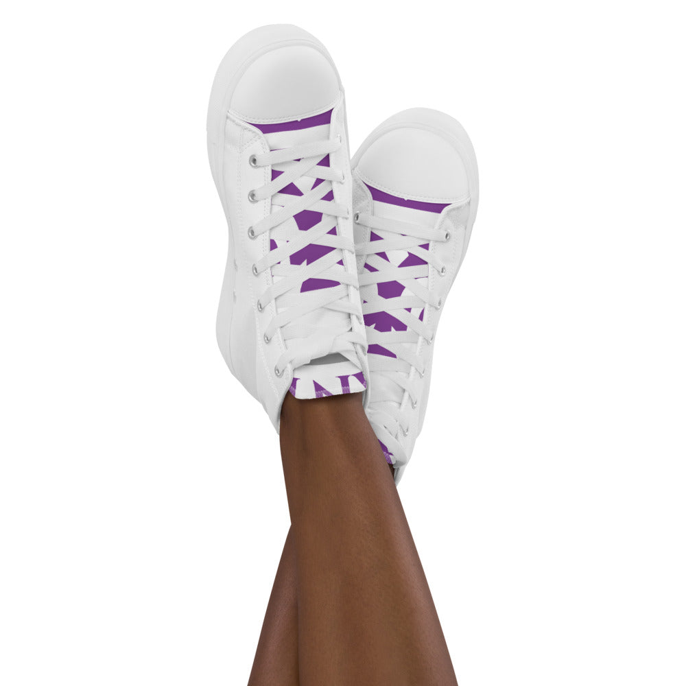 Purple and White Pageant Life Certified Women’s high top canvas shoes