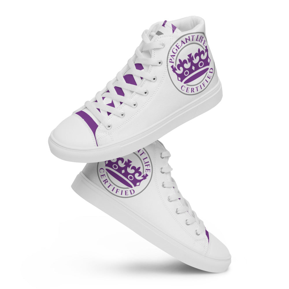 Purple and White Pageant Life Certified Women’s high top canvas shoes