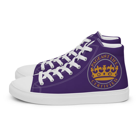 Purple and Gold Pageant Life Certified Women’s high top canvas shoes
