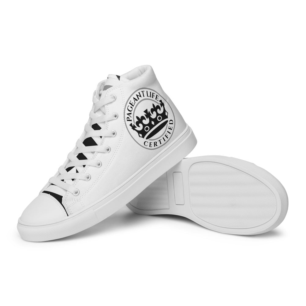 Black and White Pageant Life Certified Women’s high top canvas shoes